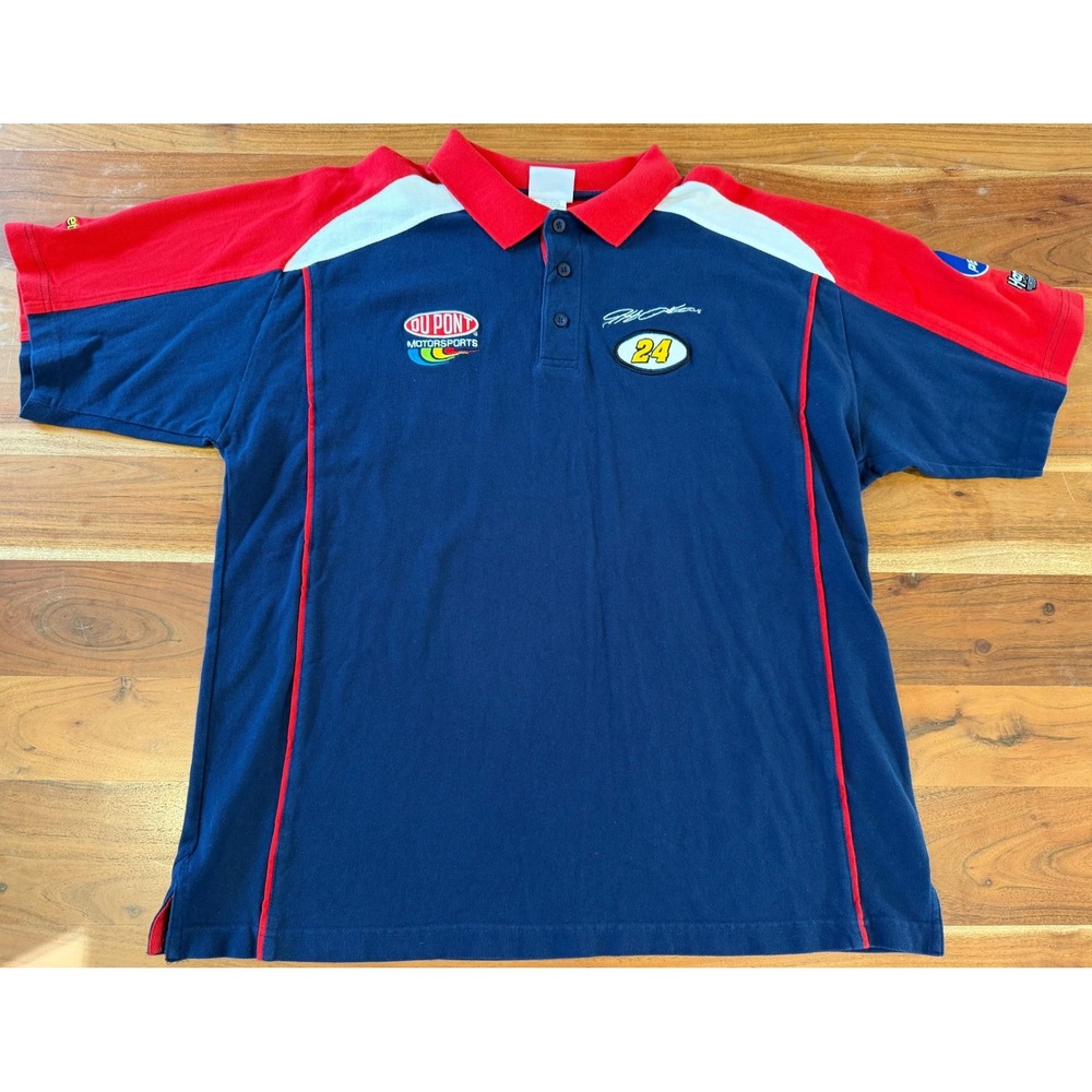 Chase Authentics Jeff Gordon 24 NASCAR DuPont Racing Polo Shirt Navy Red XL